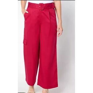 Studio Park x Amy Stran Red Lyocell Twill Belted Cargo Crop Pants 6P